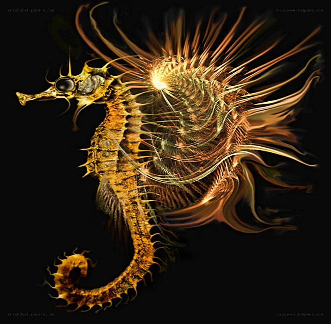 Golden seahorse with glowing effects