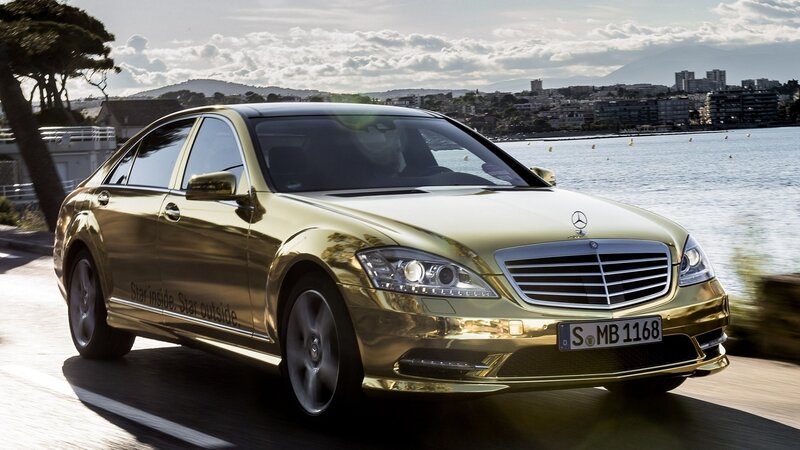 Golden Sedan Car — Gold, Dramatic