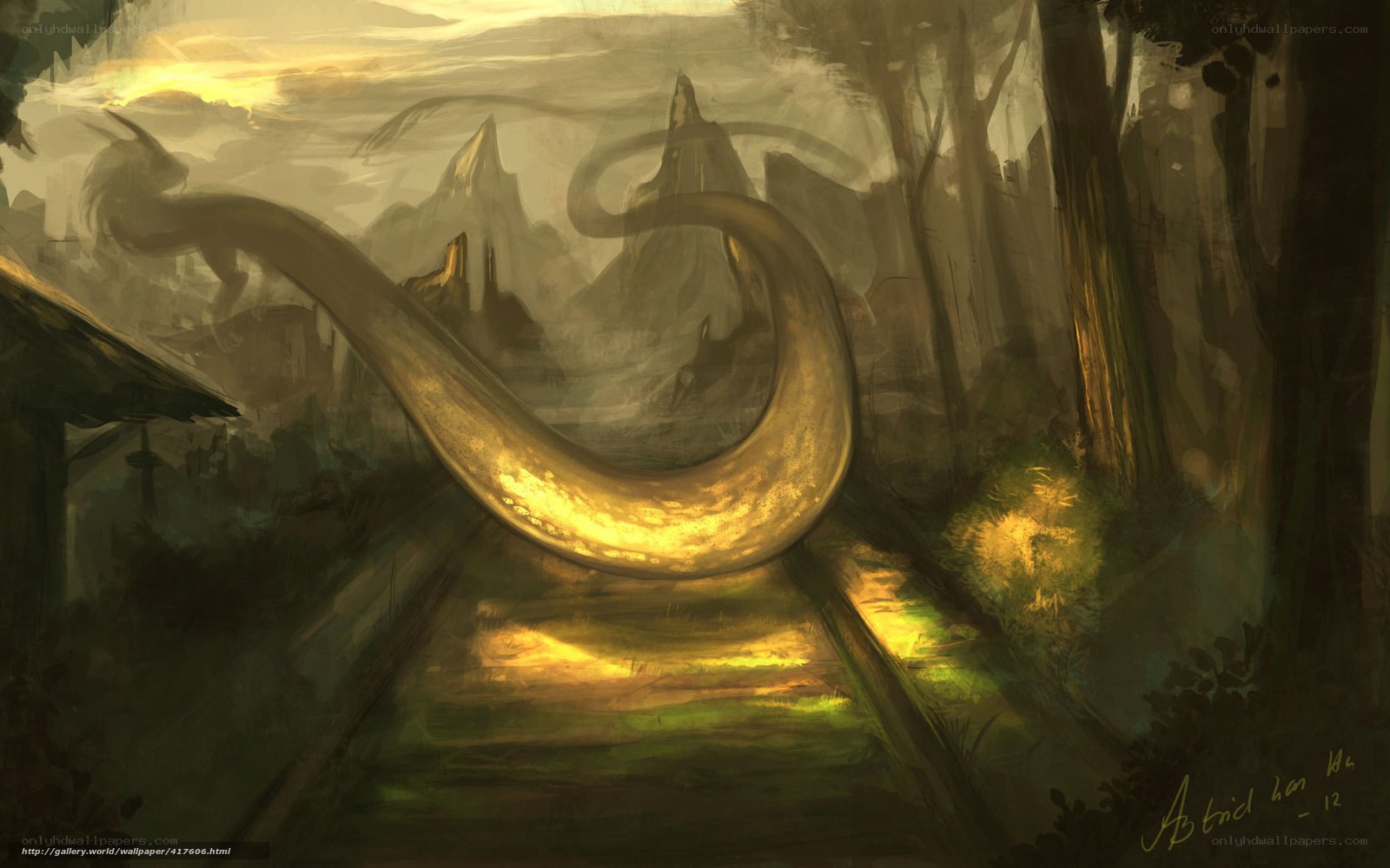 Golden serpent in a forest
