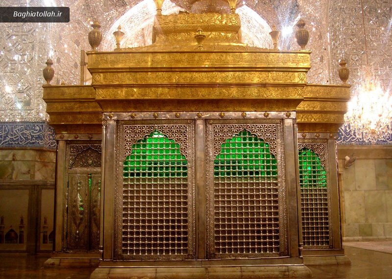 Golden shrine with green glass