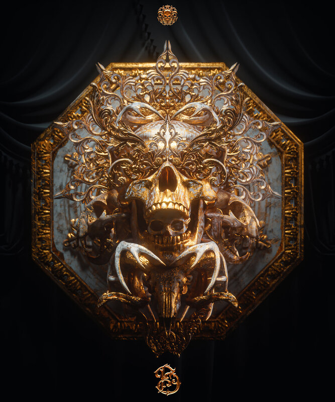 Golden Skull Sculpture
