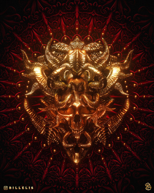 Golden Skull with Horns