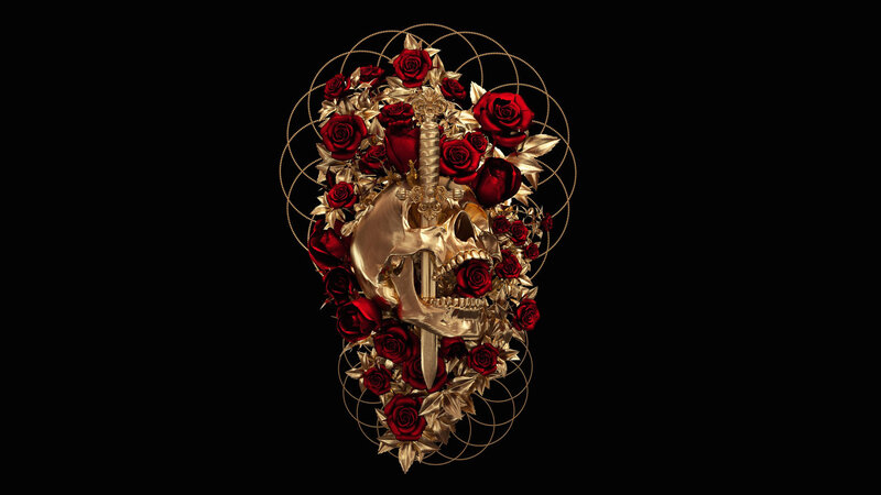 Golden Skull with Roses