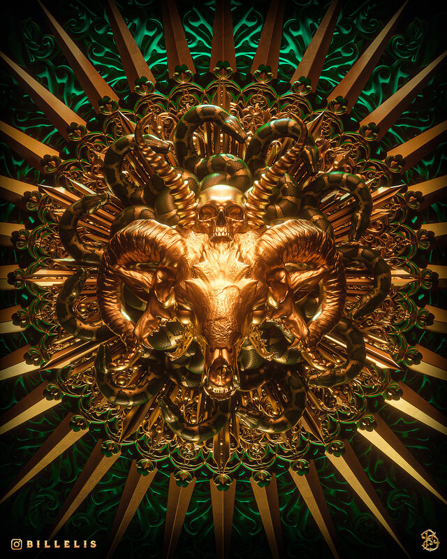 Golden Skull with Snakes