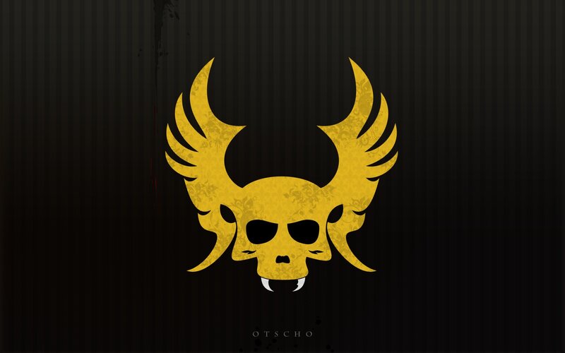 golden skull with wings logo