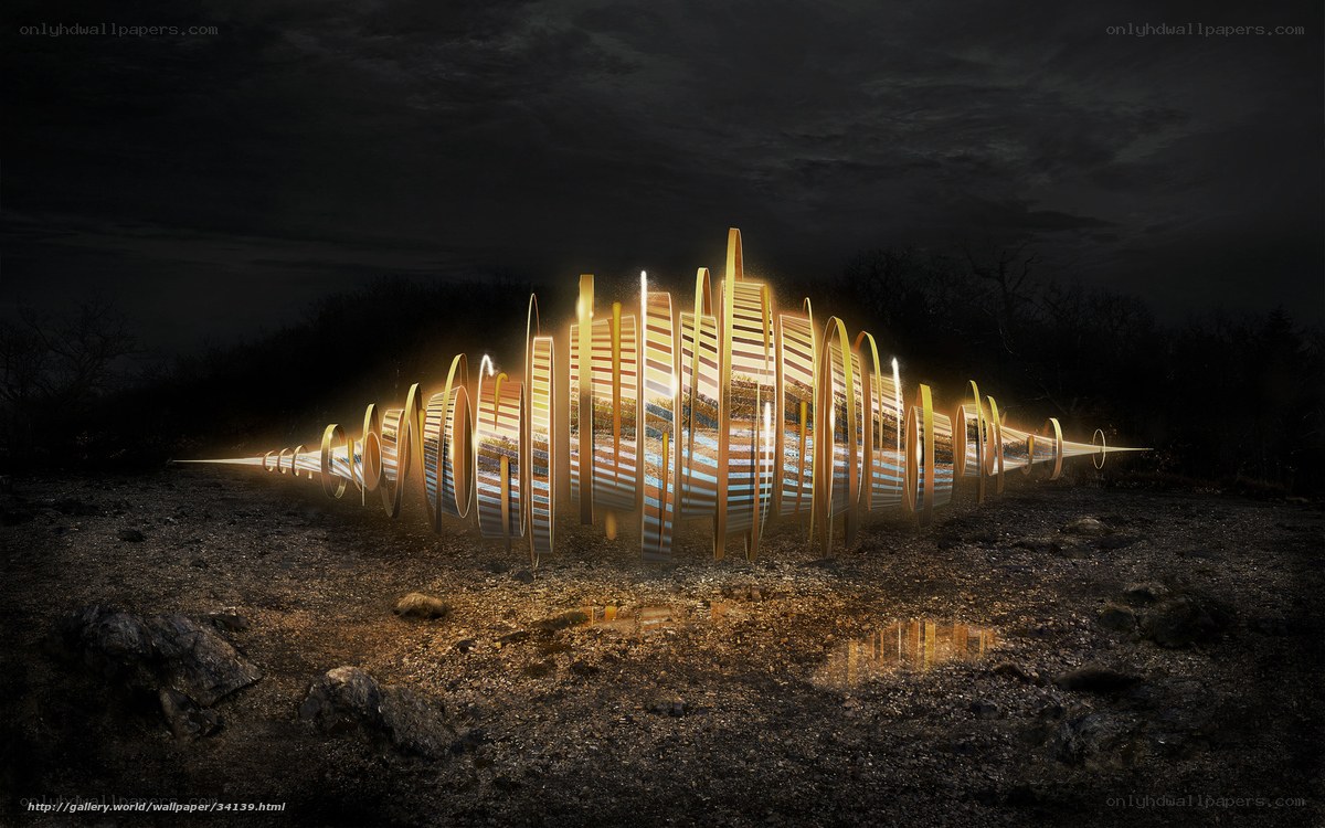 Golden sound wave sculpture