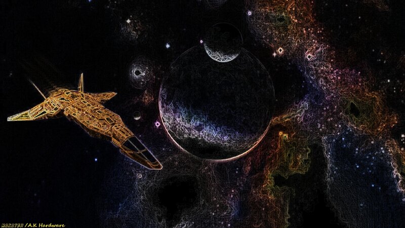 Golden Spaceship in Space — Black