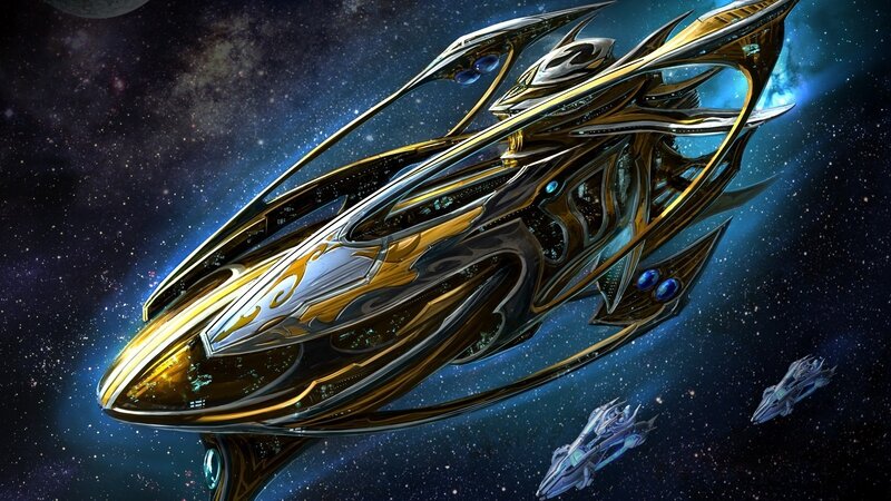 Golden Spaceship in Space