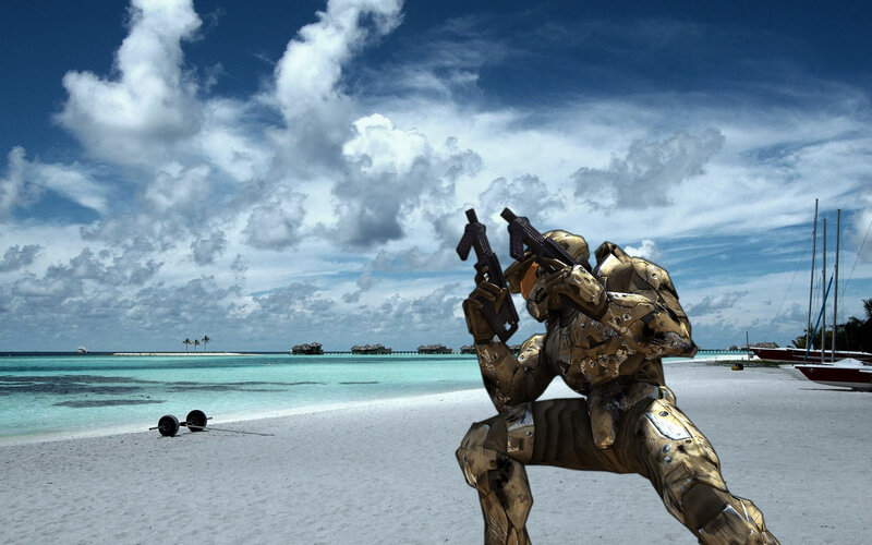 Golden Spartan on a tropical beach
