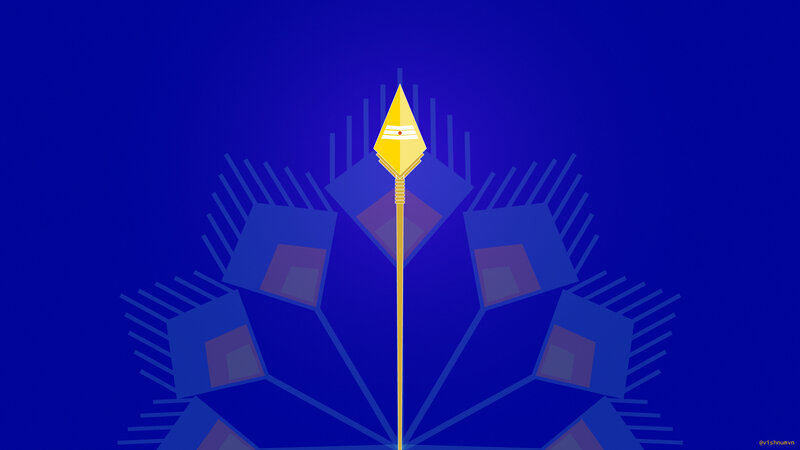 Golden Spear on Blue Background