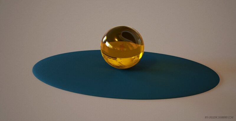 golden sphere on blue surface