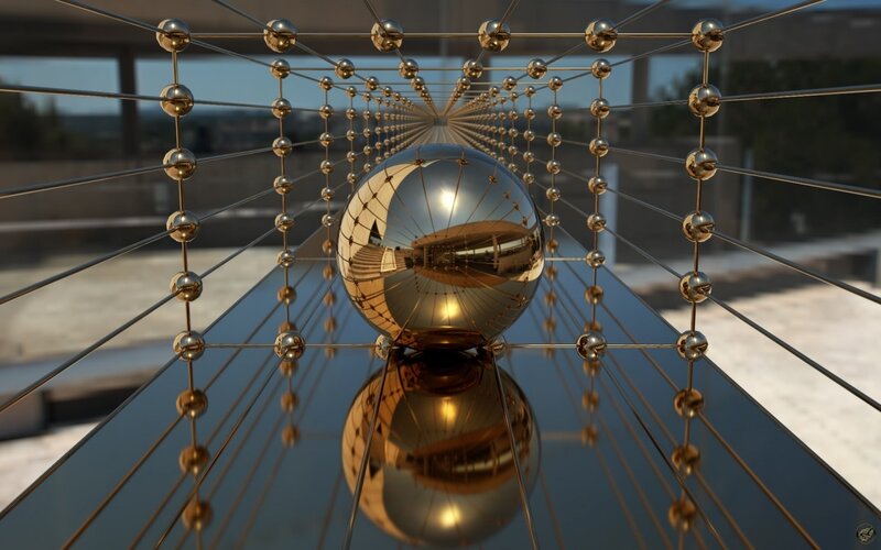 Golden Sphere Sculpture — Gold, Symmetrical