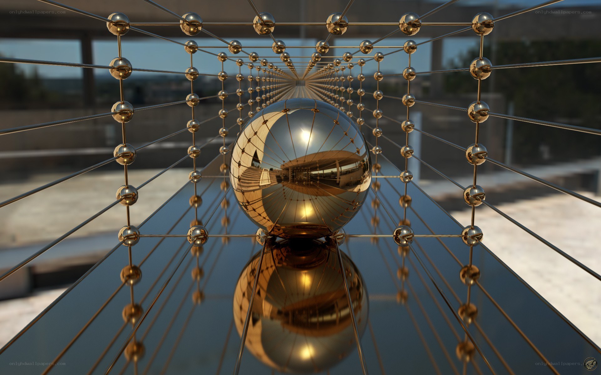 golden sphere sculpture