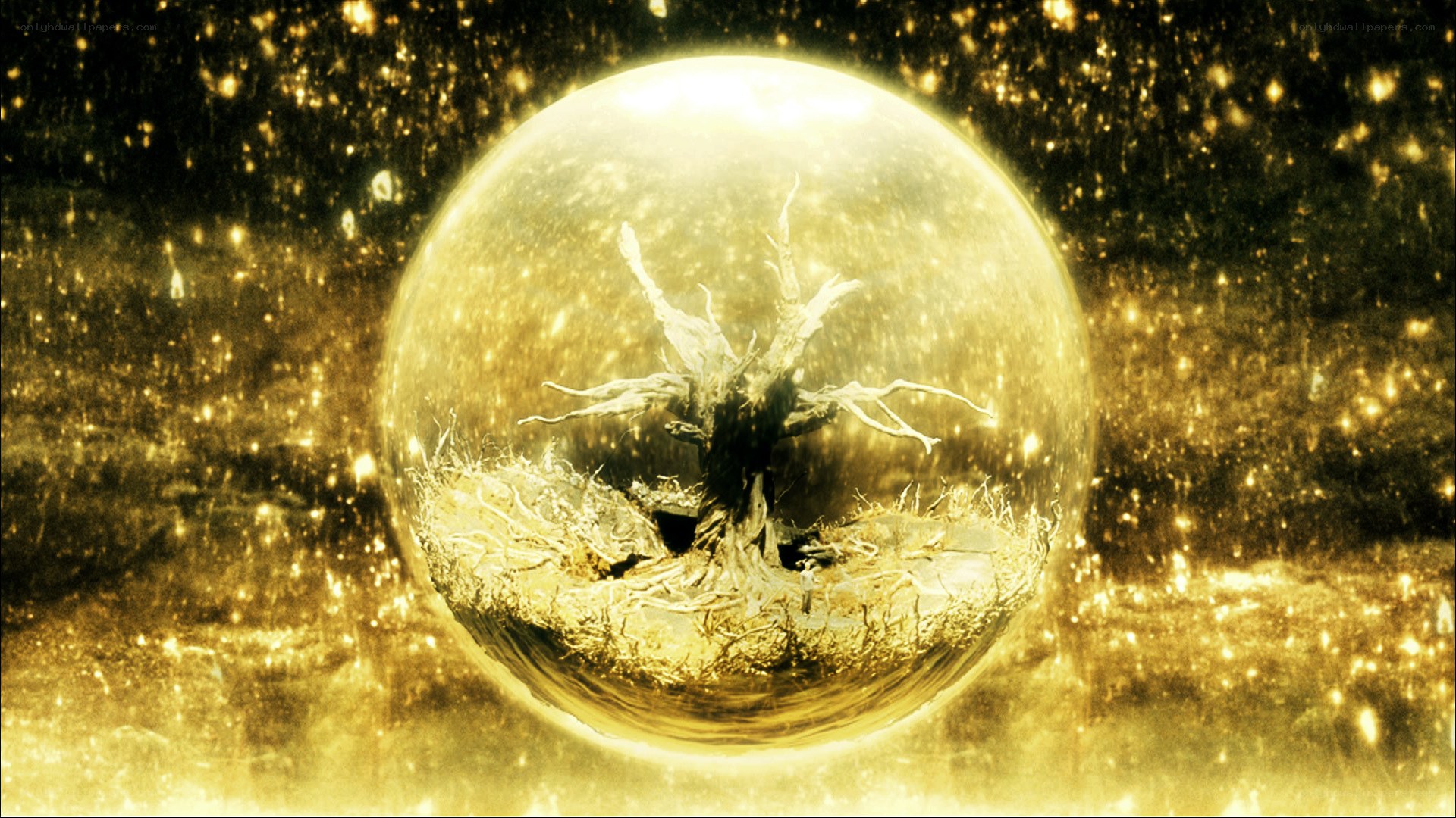 golden sphere with tree