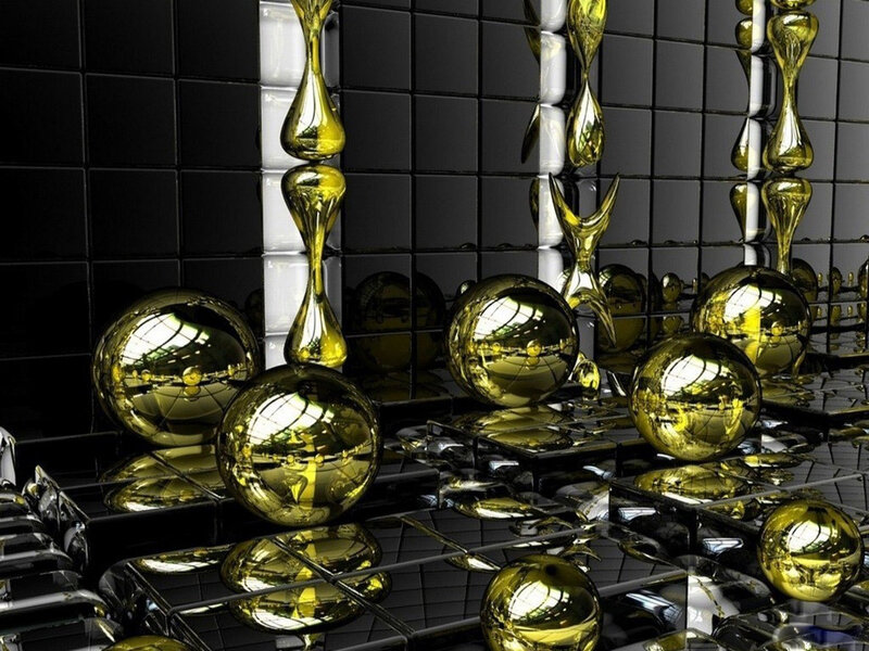 Golden Spheres and Vases — Gold, Reflective