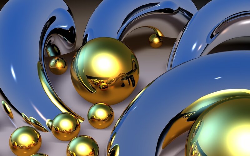 Golden Spheres in Blue Shapes