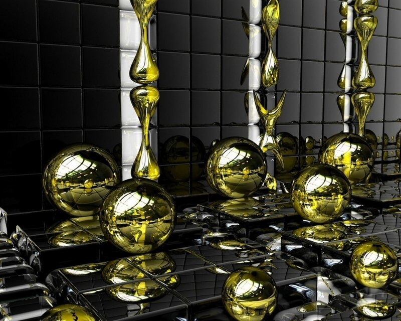 Golden spheres on black tiles