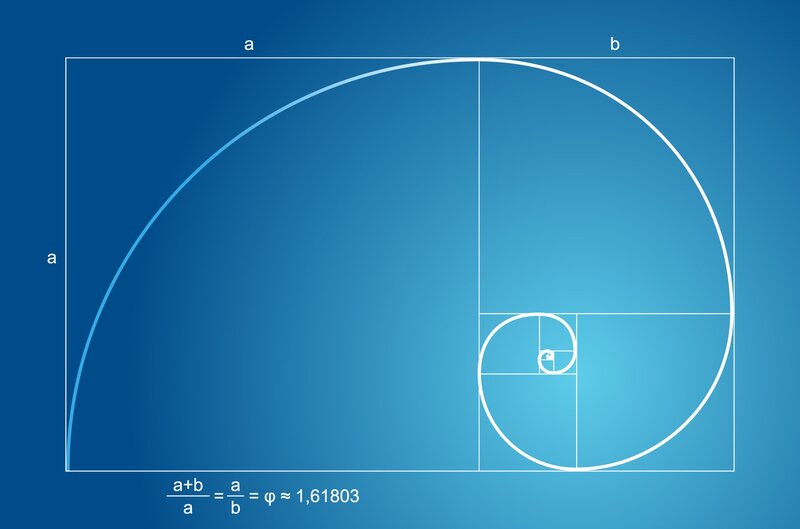 Golden Spiral Diagram — Blue, Calm, Illustration