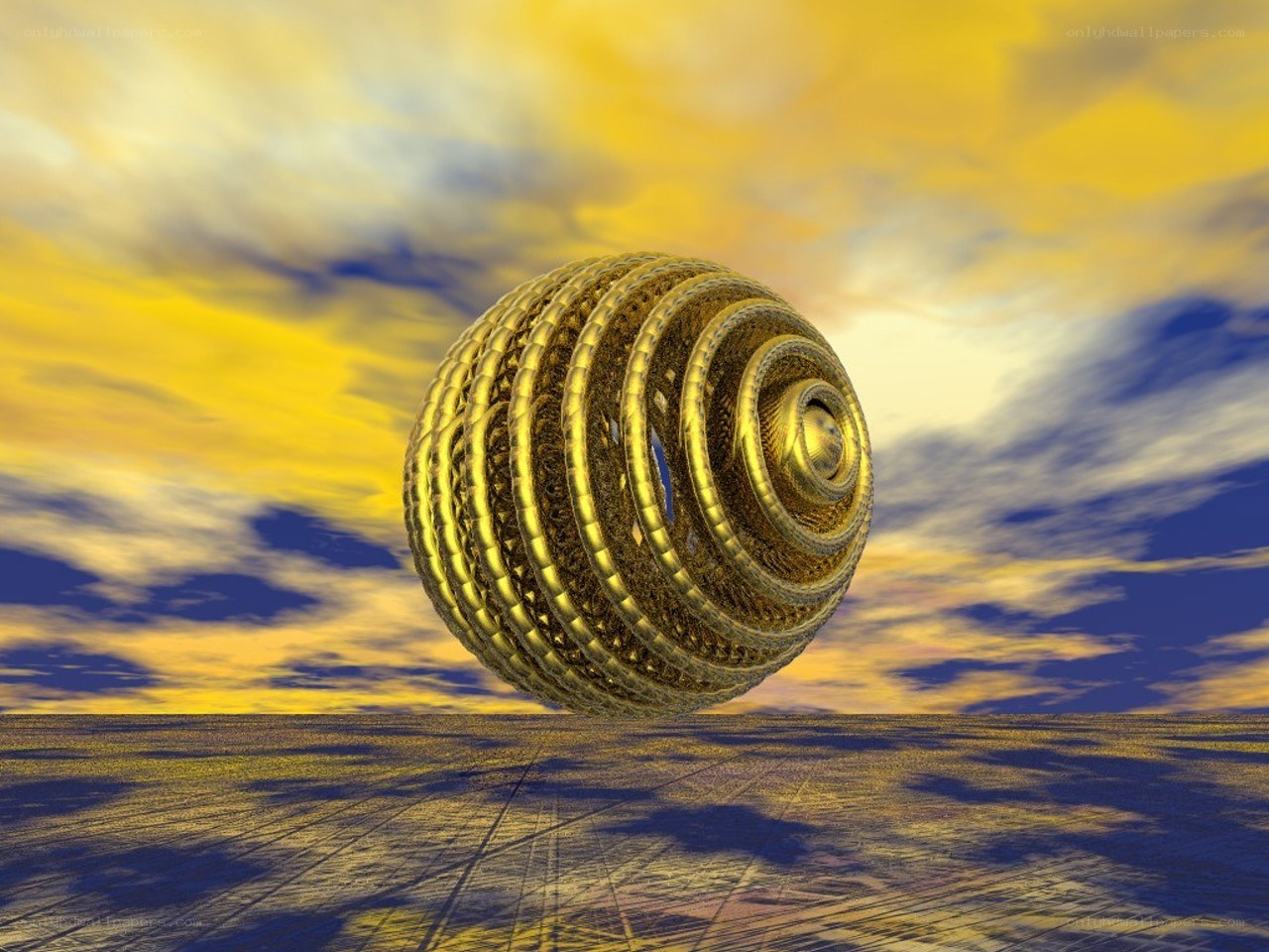 Golden spiral sphere in sunset