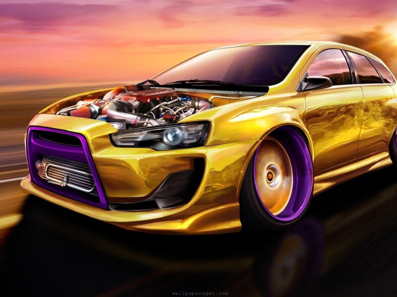 golden sports car at sunset