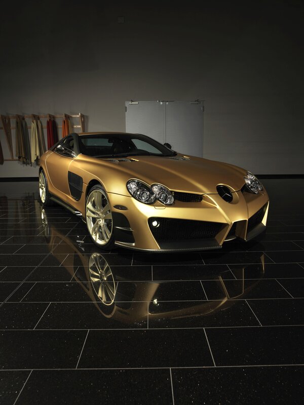 golden sports car display