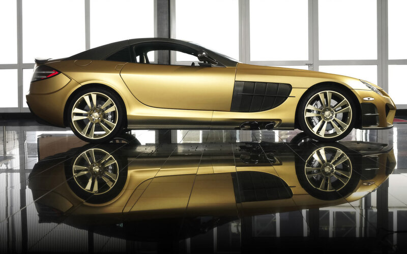 golden sports car display