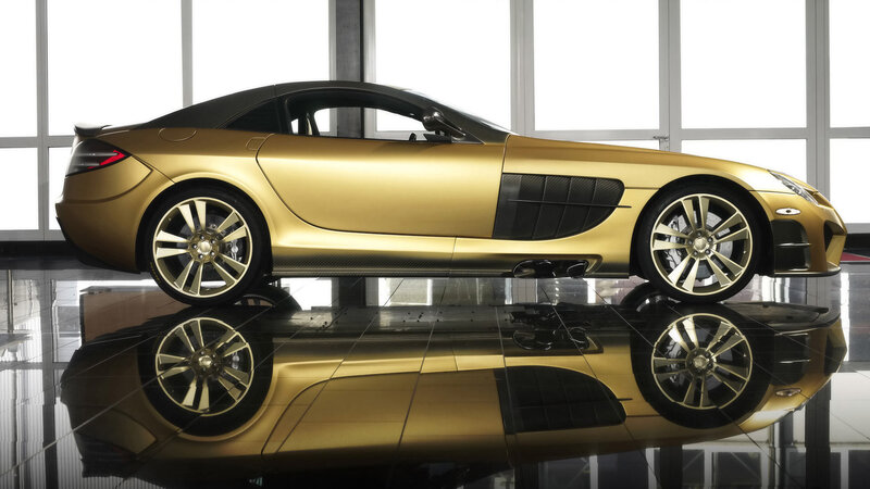 golden sports car display