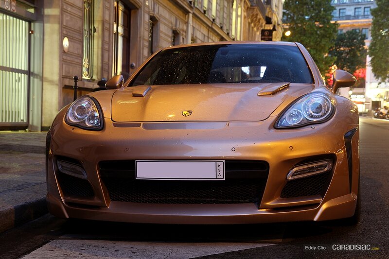 Golden Sports Car — Gold, Dramatic, Night, Photograph
