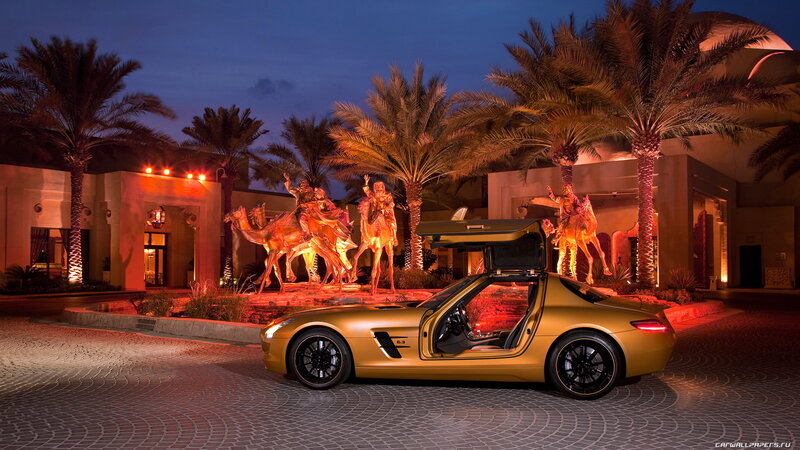 Golden Sports Car — Gold, Dramatic, Night