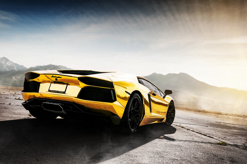 Golden Sports Car — Gold, Dramatic, Sunset