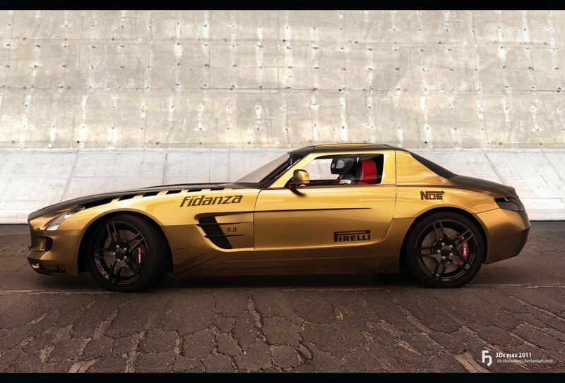 golden sports car side view