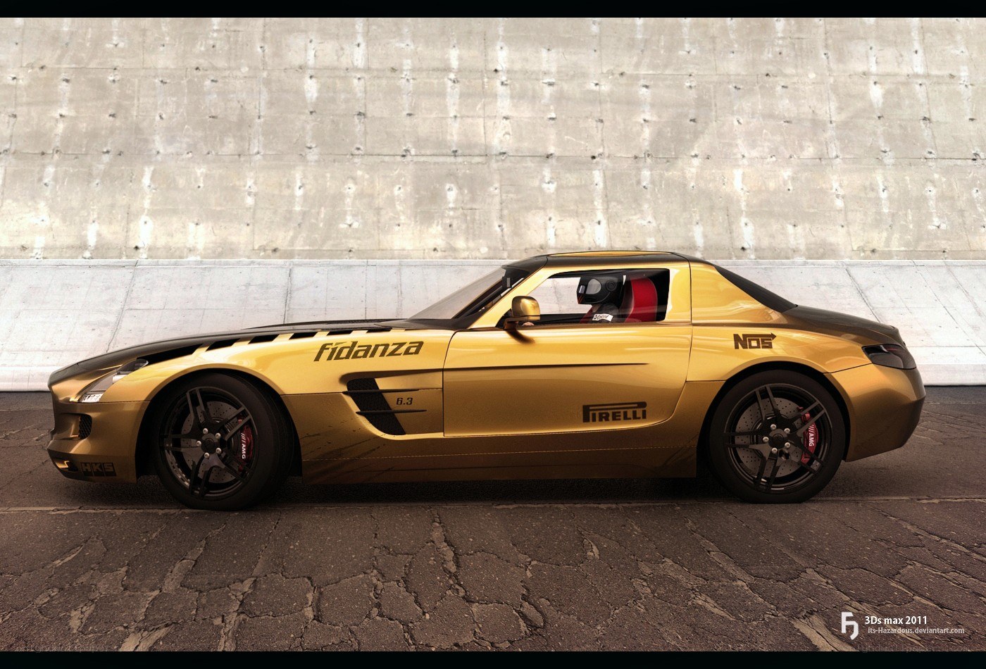 golden sports car side view