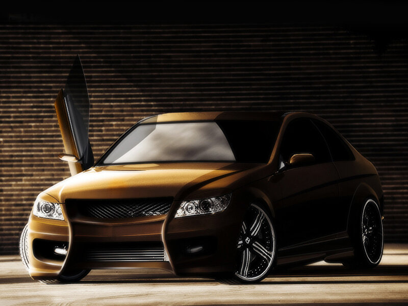golden sports car with open door