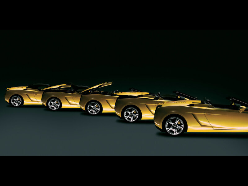 Golden sports cars in a row