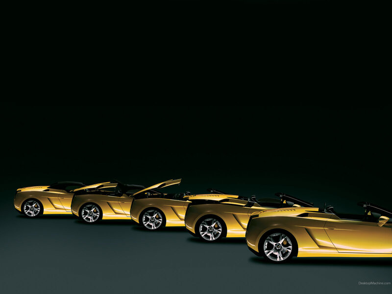 Golden sports cars in a row