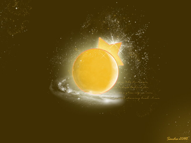 Golden star and moon in space