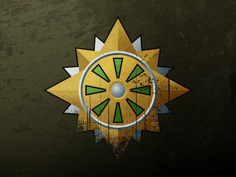 golden star emblem with green details