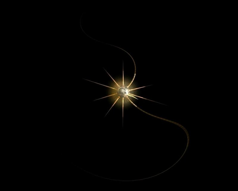 golden starburst with orbiting path