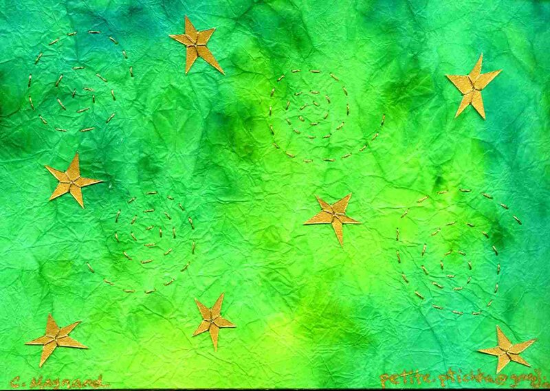 Golden Stars on Green Paper