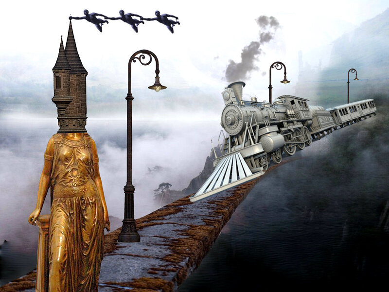 Golden Statue with Train