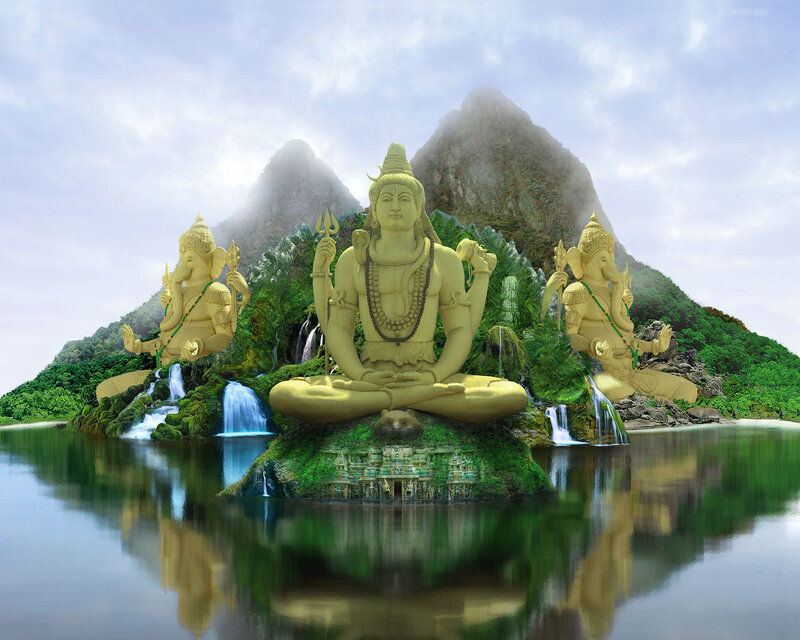 Golden Statues on Island — Green