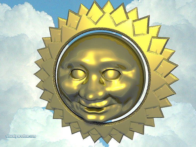 Golden sun with face