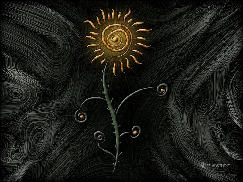 Golden Sunflower in Dark Swirls