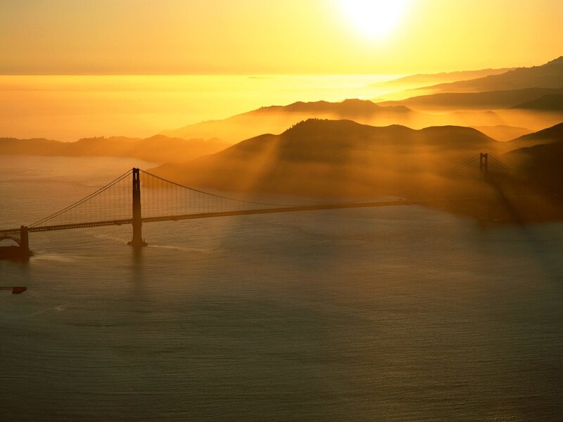Golden sunset over Golden Gate Bridge