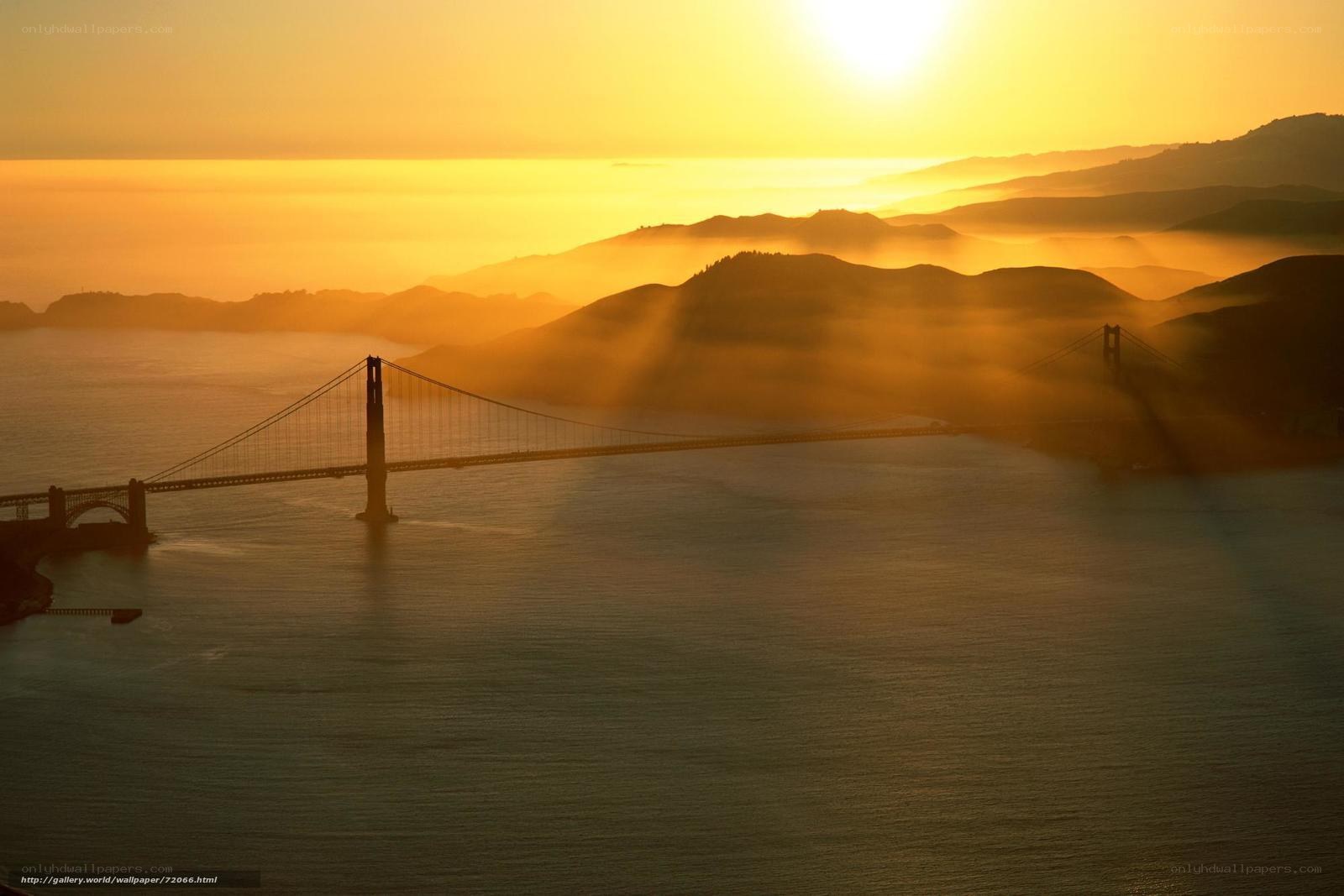 Golden sunset over Golden Gate Bridge