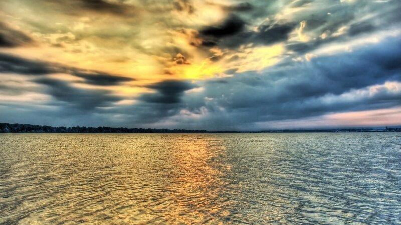 Golden Sunset over Water — Gold, Dramatic, Photograph