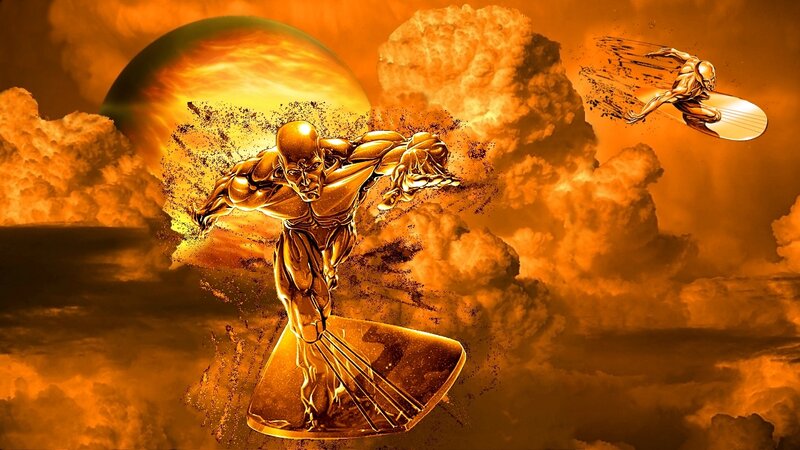 Golden Surfer on Surfboard