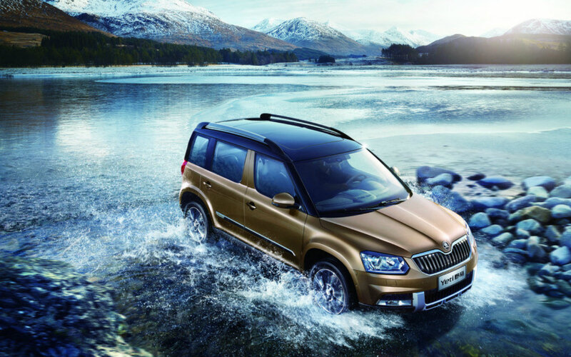Golden SUV in Water