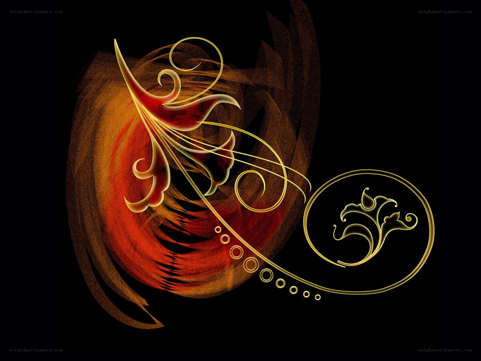 Golden swirls on dark background