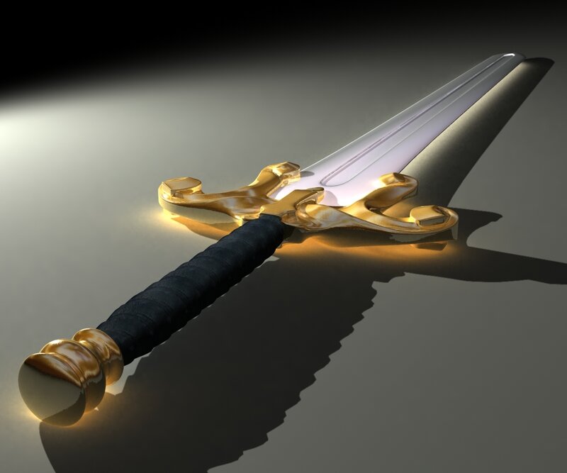 golden sword with black grip